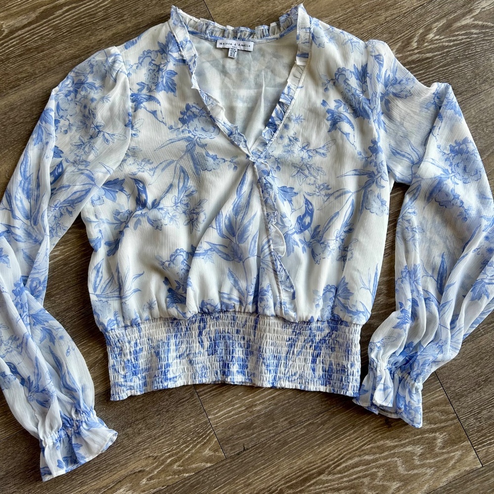 Maison d’Amelie Blue and White Blouse - Picture 4 of 4